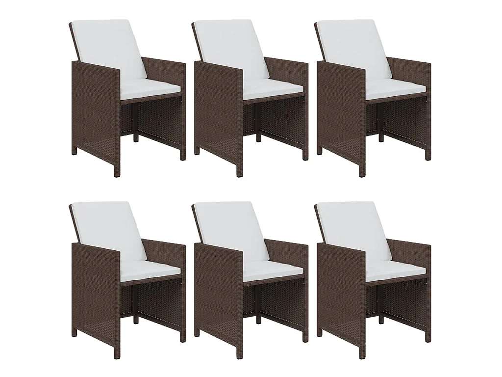 Ensemble à manger de jardin et coussins 7 pcs marron poly rotin