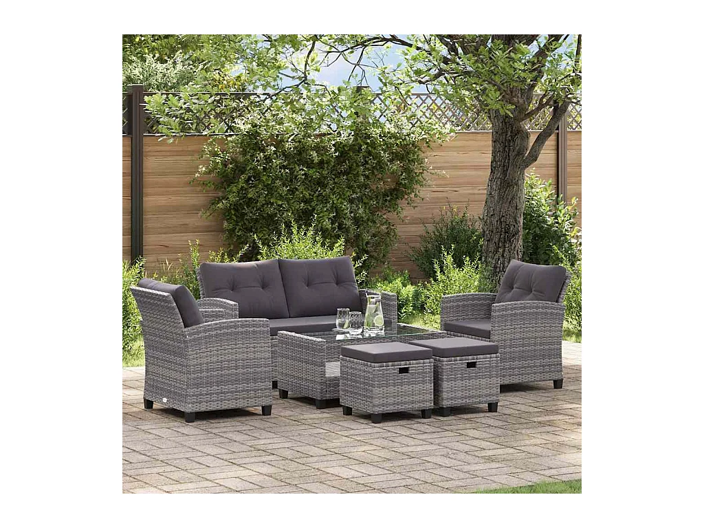 Salon de jardin 6 pcs avec coussins Résine tressée Gris foncé