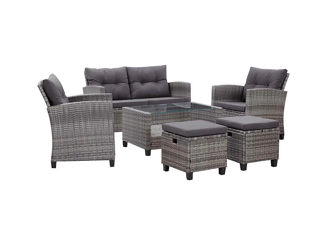 Salon de jardin 6 pcs avec coussins Résine tressée Gris foncé