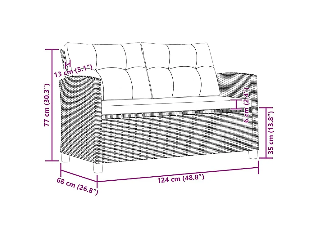 6-delige Loungeset met kussens poly rattan donkergrijs
