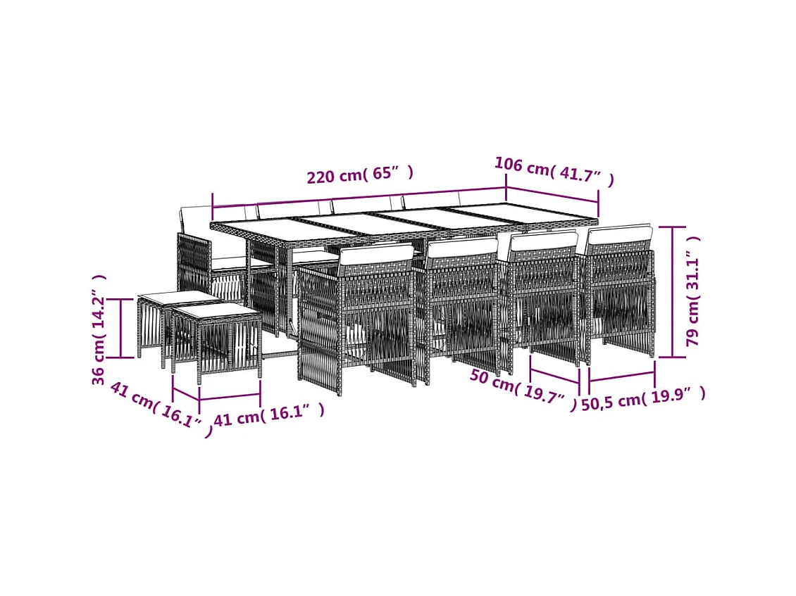 13-delige Tuinset met kussens poly rattan bruin