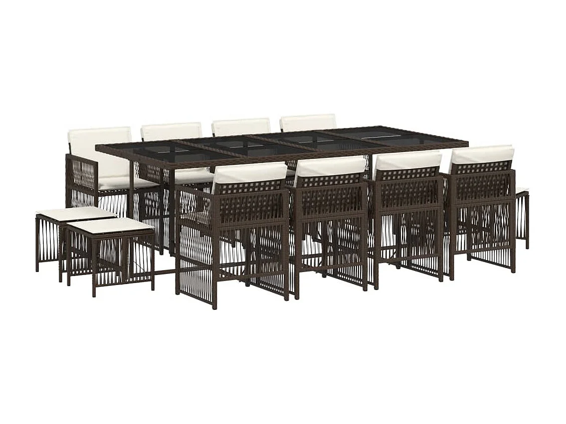 Ensemble à manger de jardin avec coussins 13 pcs marron rotin