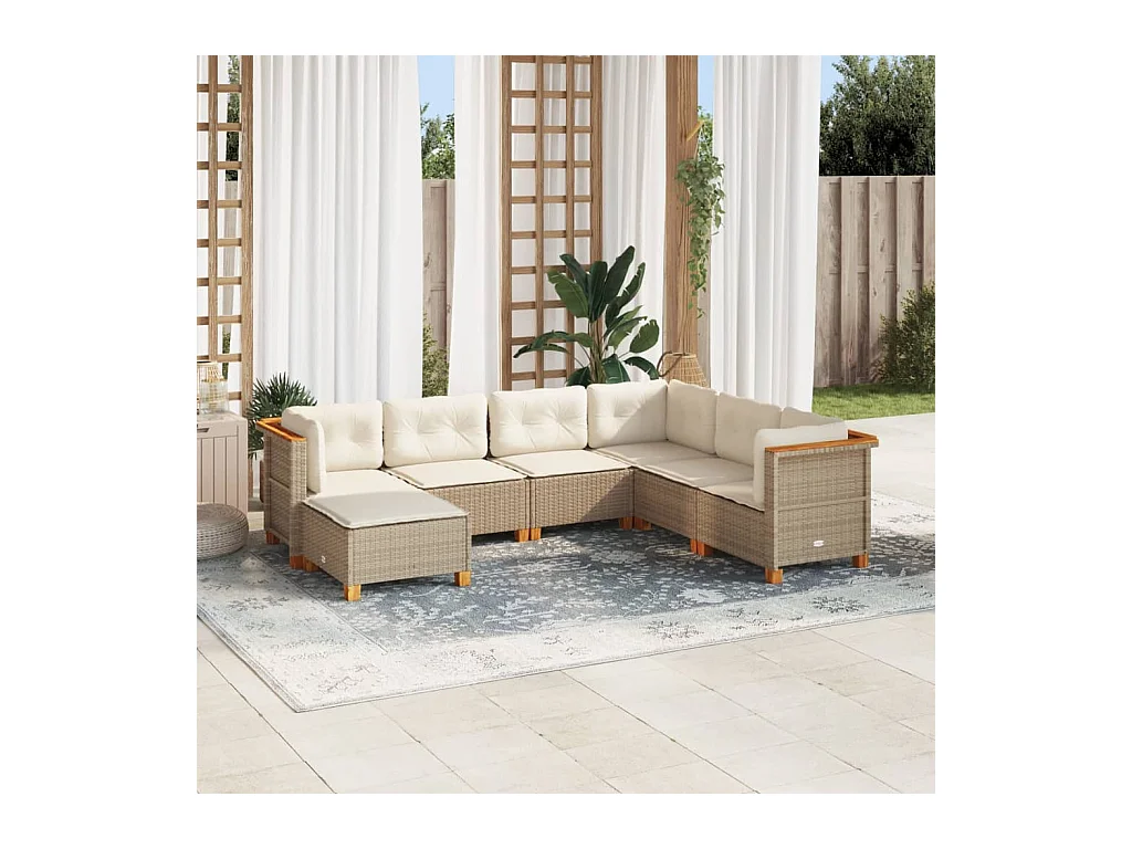 Salon de jardin avec coussins 7 pcs beige résine tressée
