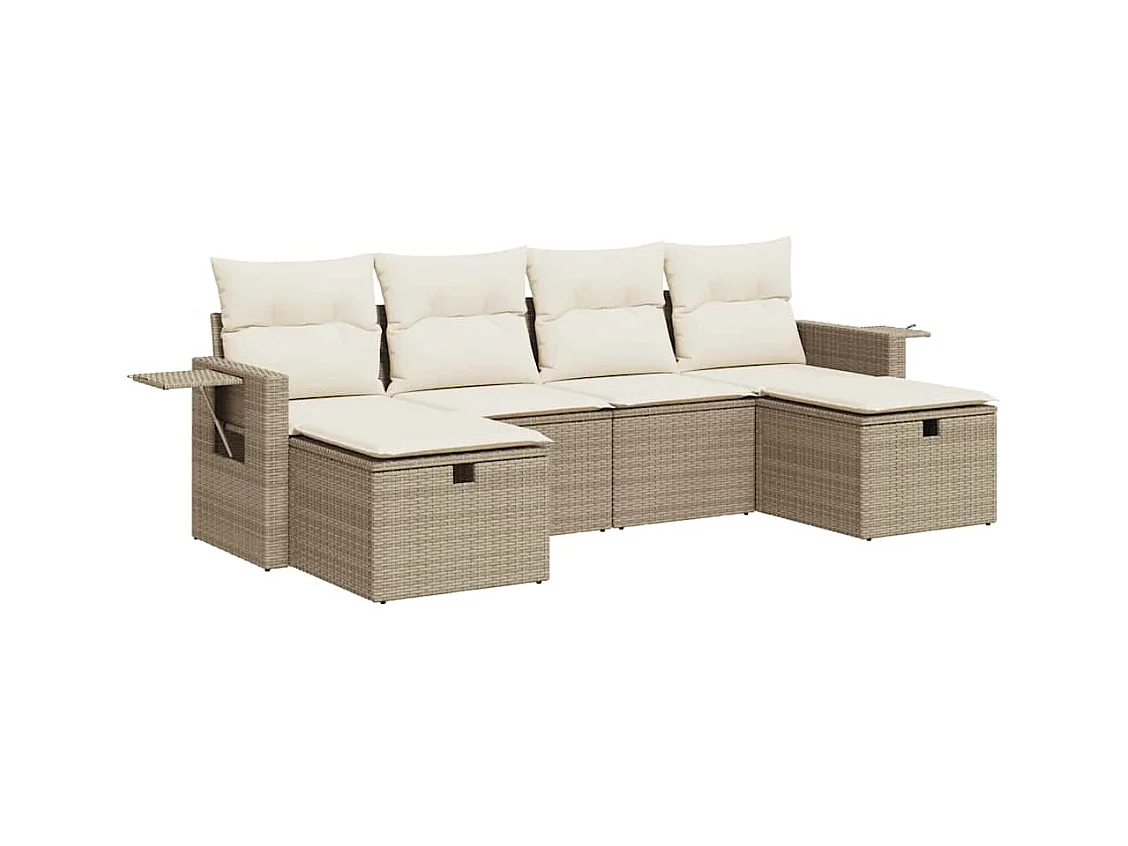 Salon de jardin avec coussins 6 pcs beige résine tressée