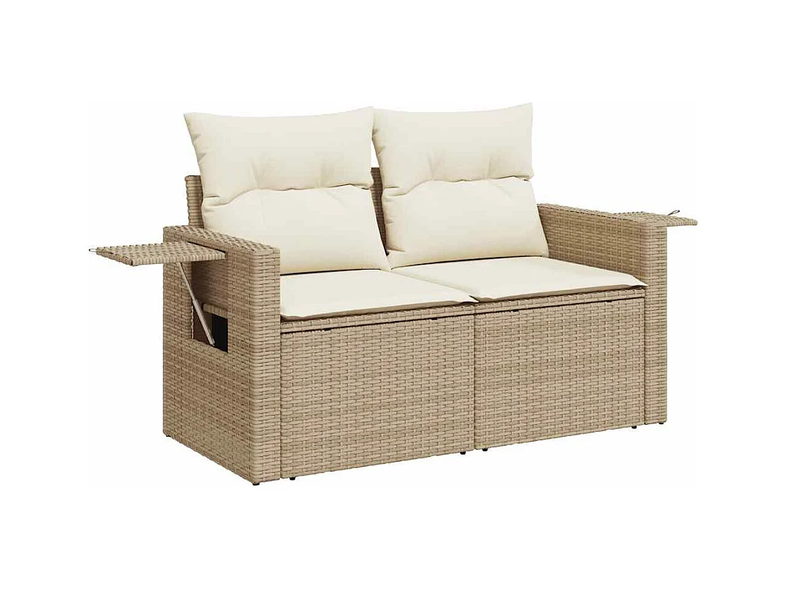 Salon de jardin avec coussins 6 pcs beige résine tressée