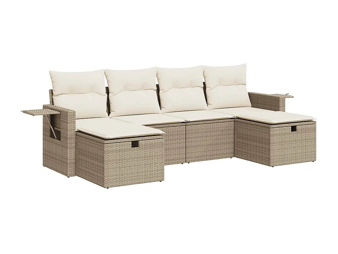 6-tlg. Garten-Sofagarnitur mit Kissen Beige Poly Rattan