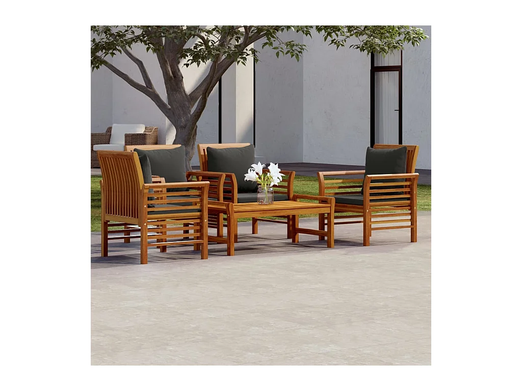 Salon de jardin avec coussins 5 pcs Bois d'acacia solide
