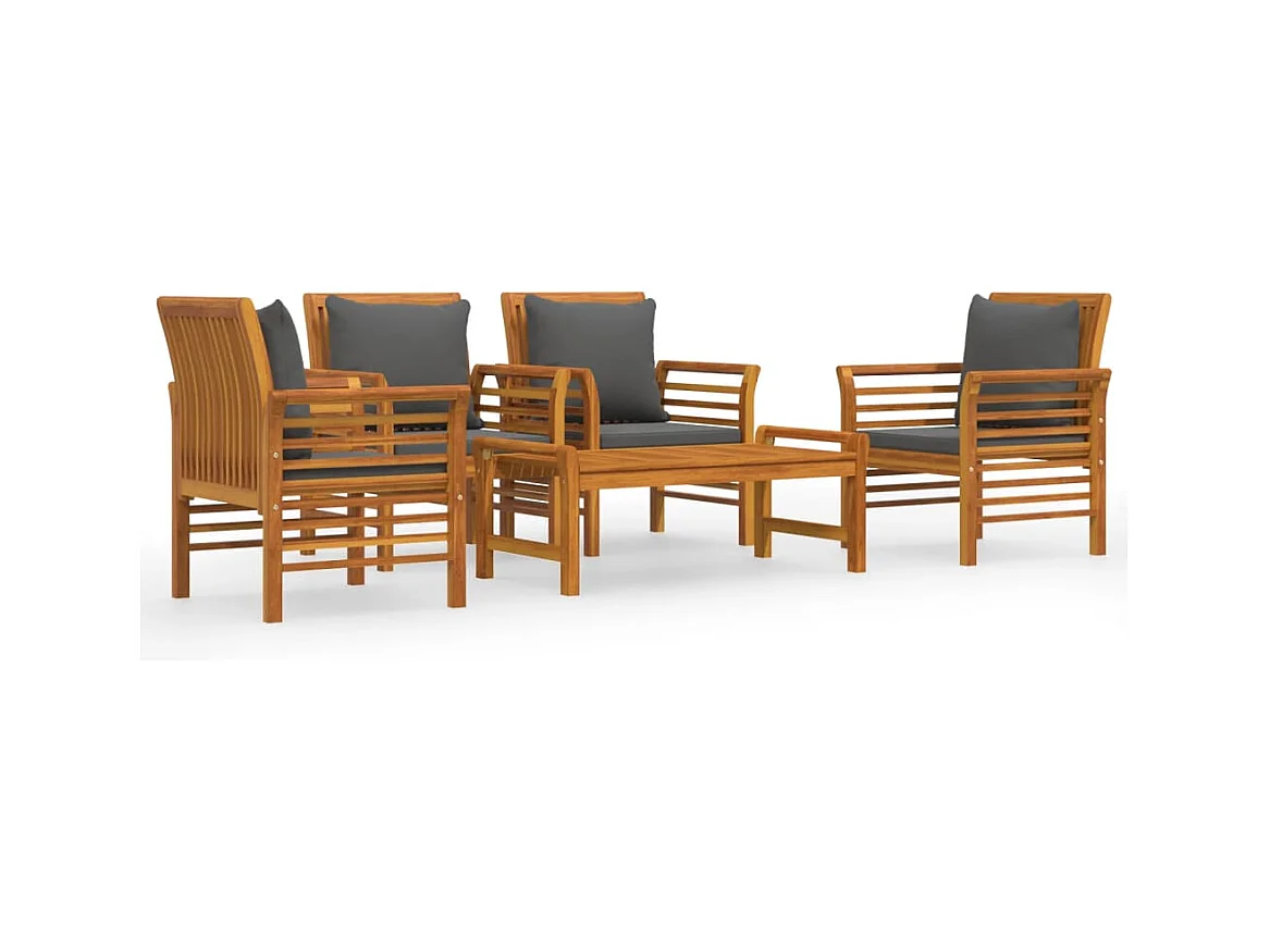 Salon de jardin avec coussins 5 pcs Bois d'acacia solide