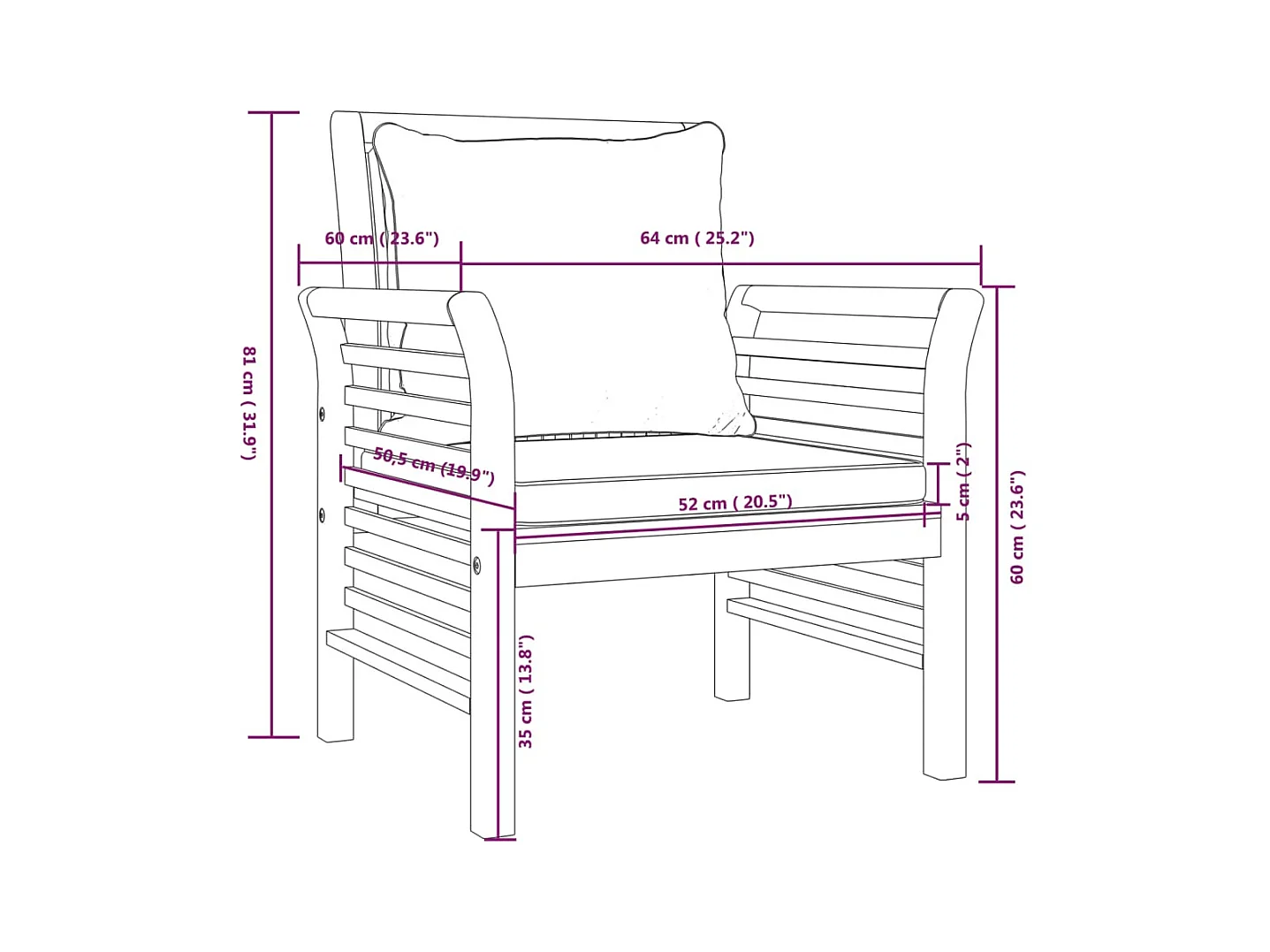 Salon de jardin avec coussins 5 pcs Bois d'acacia solide