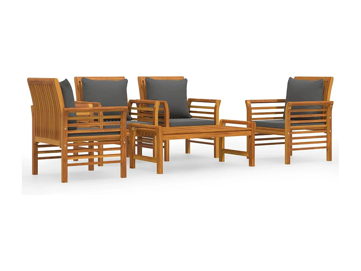 Salon de jardin avec coussins 5 pcs Bois d'acacia solide