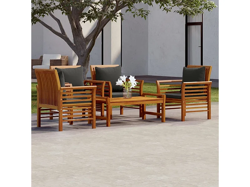 Salon de jardin avec coussins 5 pcs Bois d'acacia solide