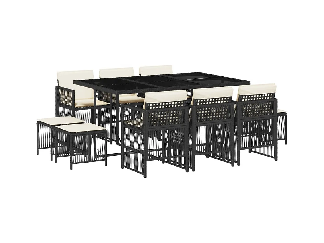 Ensemble à manger de jardin 11 pcs coussins noir résine tressée