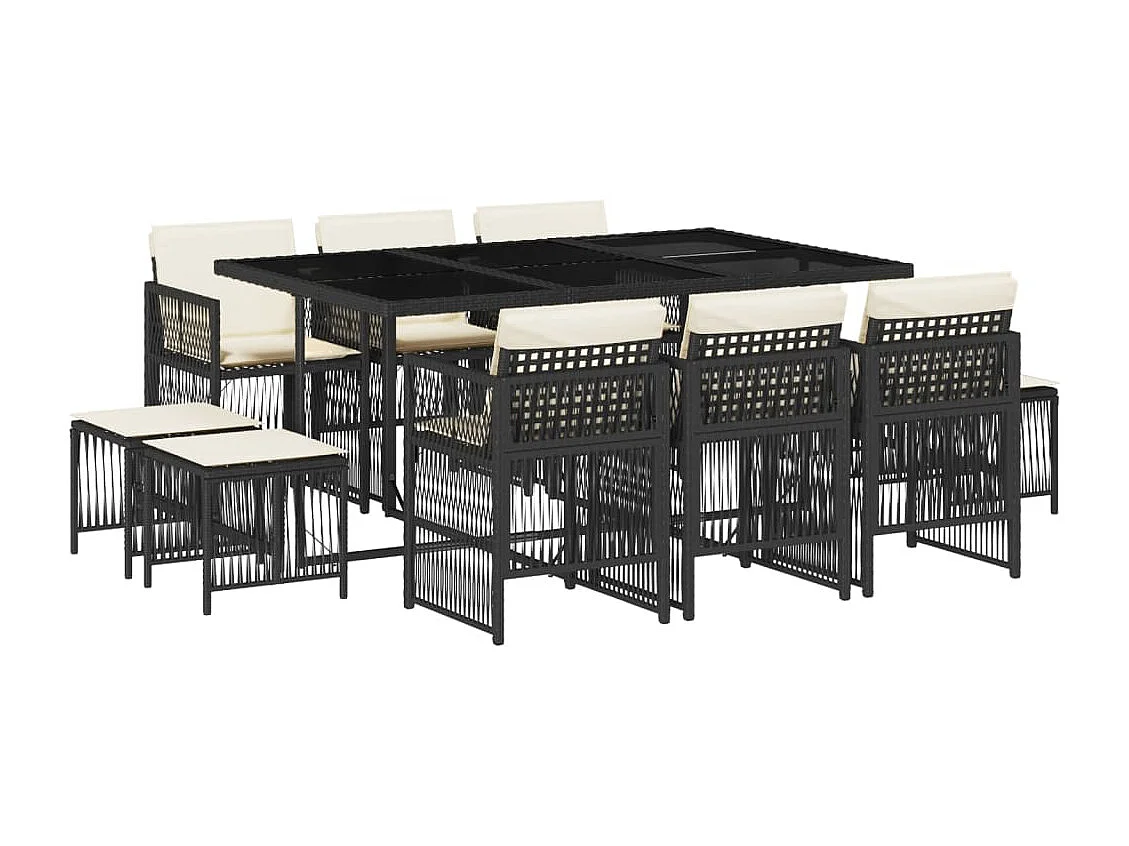 11-tlg. Garten-Essgruppe mit Kissen Schwarz Poly Rattan