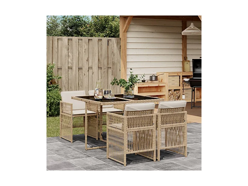 5-delige Tuinset met kussens poly rattan beige