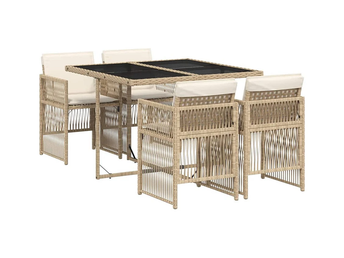Ensemble à manger de jardin avec coussins 5pcs Beige poly rotin