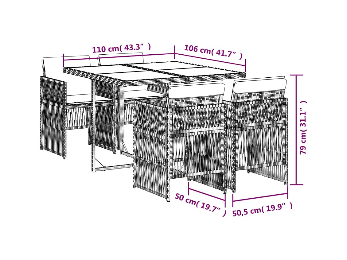 Ensemble à manger de jardin avec coussins 5pcs Beige poly rotin