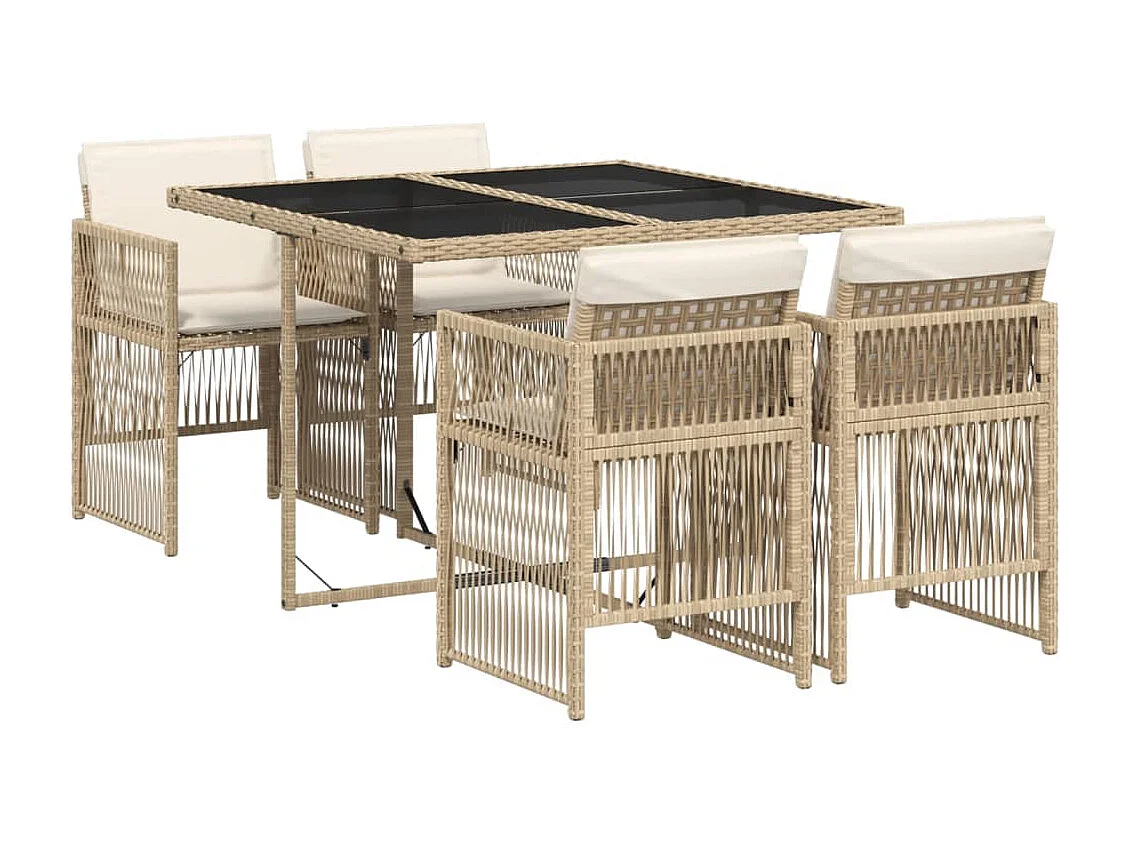 5-tlg. Garten-Essgruppe mit Kissen Beige Poly Rattan