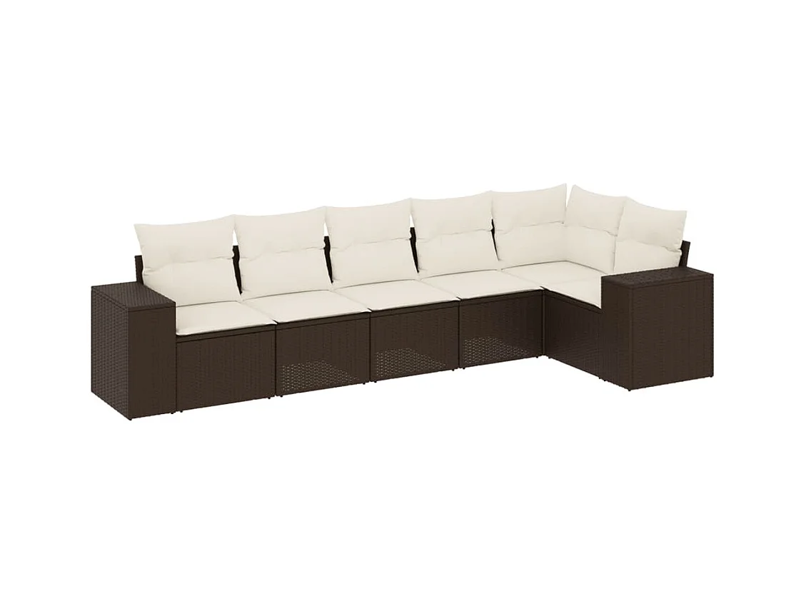Set Divano da Giardino 6 pz con Cuscini Marrone in Polyrattan