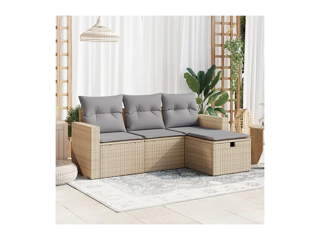Salon de jardin avec coussins 4 pcs beige résine tressée