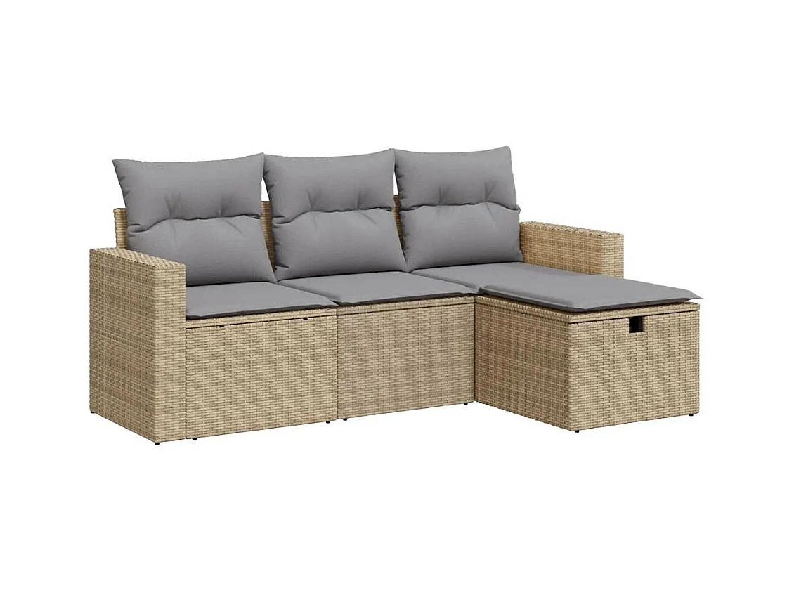 Salon de jardin avec coussins 4 pcs beige résine tressée