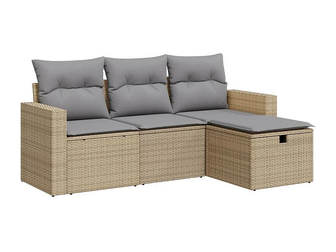 Salon de jardin avec coussins 4 pcs beige résine tressée