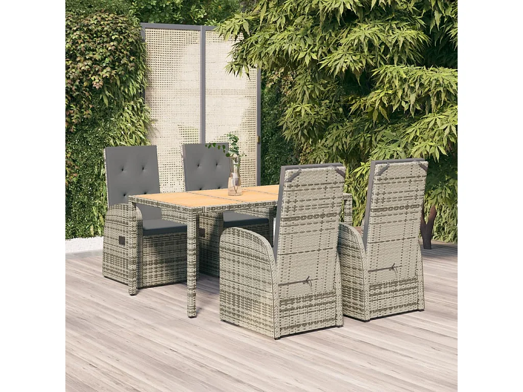 Ensemble à manger de jardin 5 pcs coussins gris résine tressée