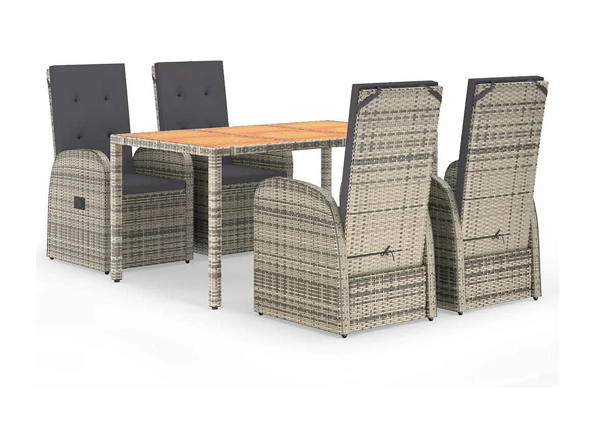 Ensemble à manger de jardin 5 pcs coussins gris résine tressée