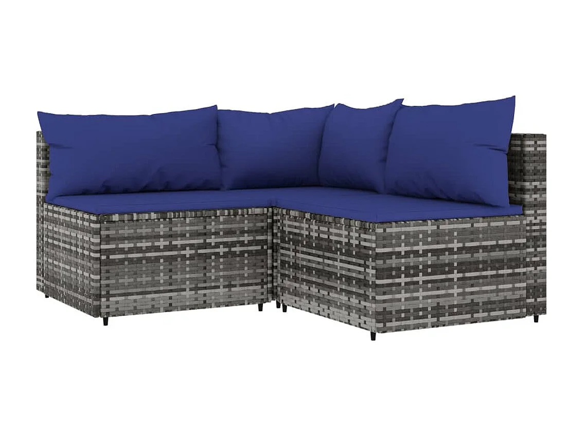 4-tlg. Garten-Lounge-Set mit Kissen Grau Poly Rattan