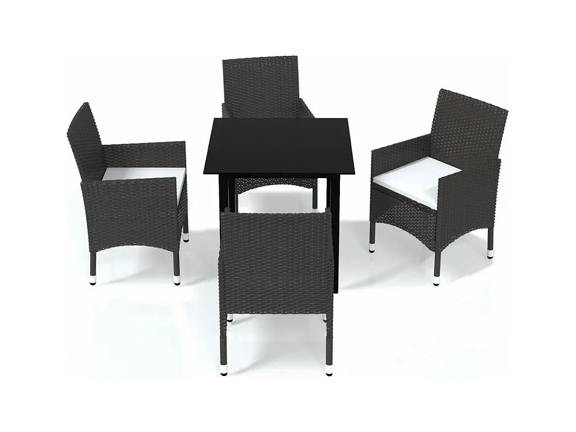 Ensemble à manger de jardin et coussins 5 pcs Poly rotin Marron