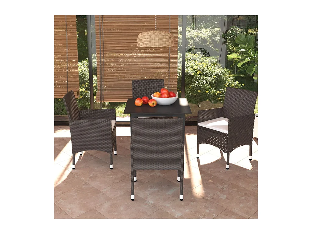 Set da Pranzo per Giardino 5 pz con Cuscini Polyrattan Marrone