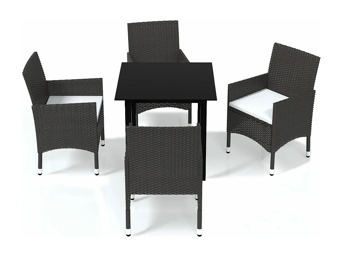 Ensemble à manger de jardin et coussins 5 pcs Poly rotin Marron