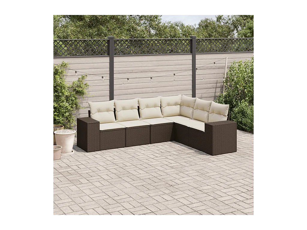 Set sofás de jardín 6 piezas y cojines ratán sintético marrón