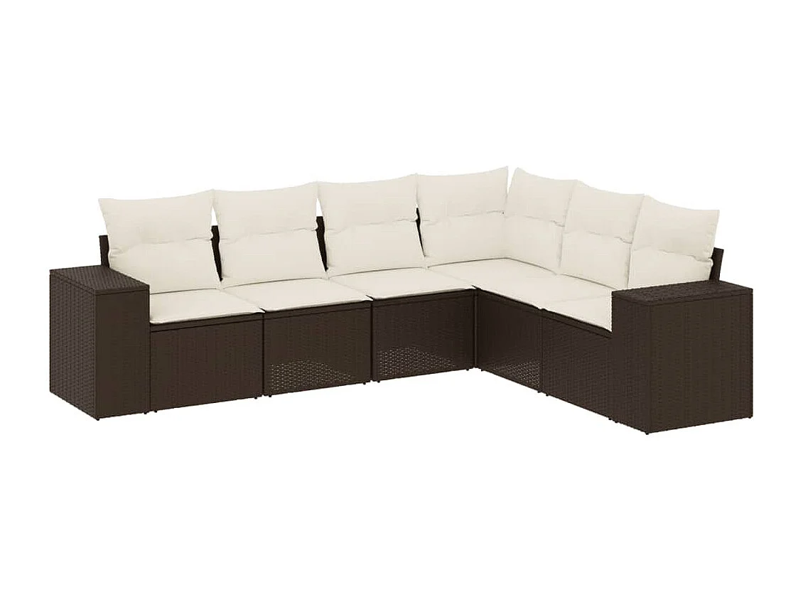 Salon de jardin avec coussins 6 pcs marron résine tressée