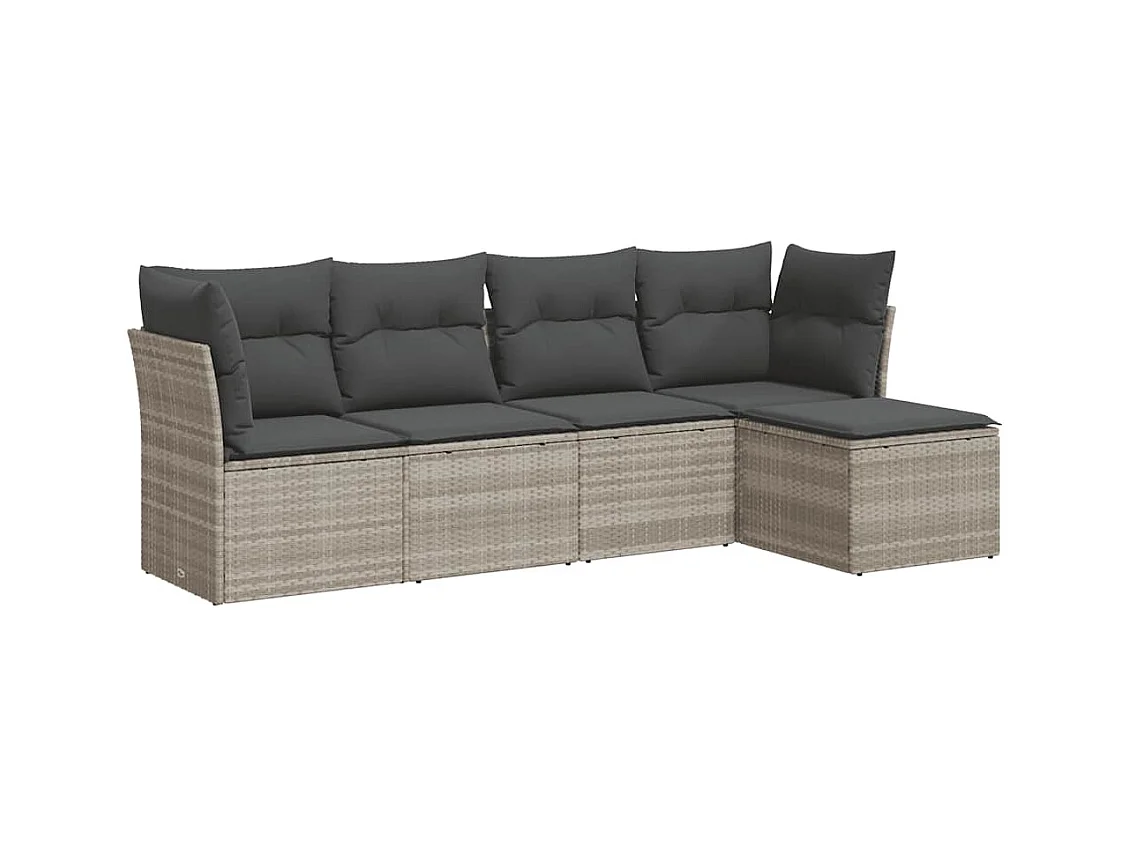 Set Divano da Giardino 5pz con Cuscini Grigio Chiaro Polyrattan