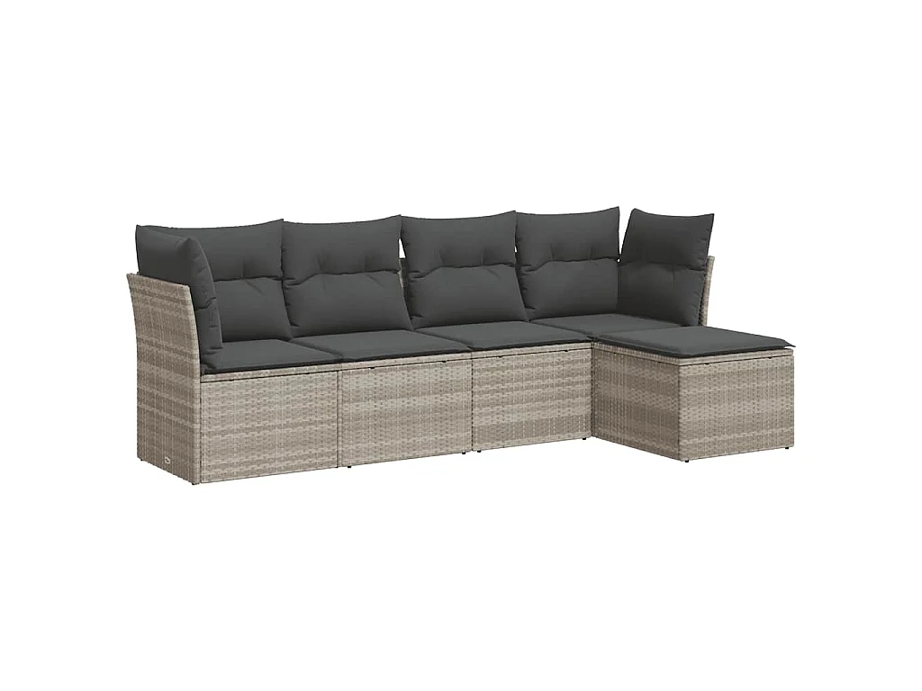 5-delige Loungeset met kussens poly rattan lichtgrijs
