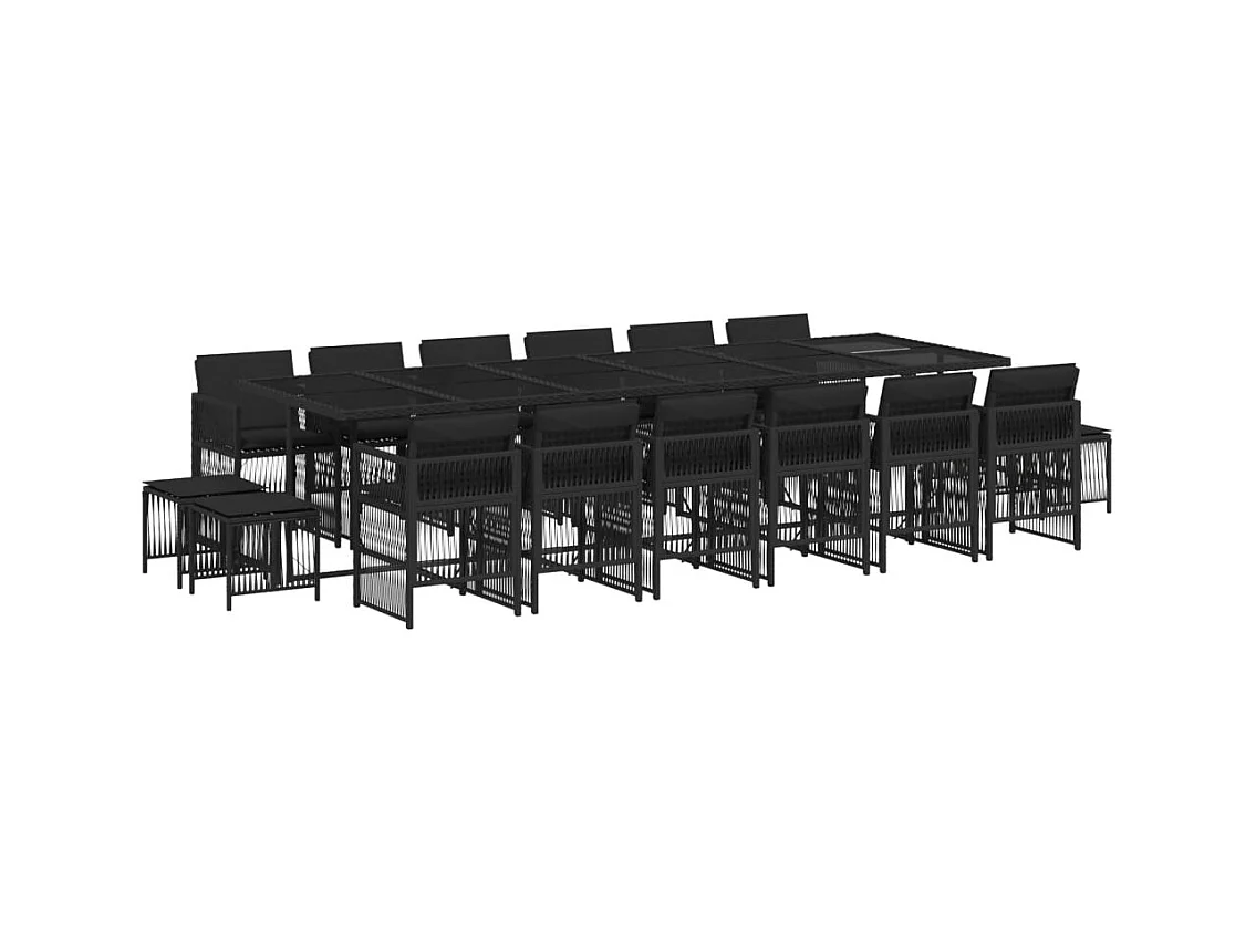 17-tlg. Garten-Essgruppe mit Kissen Schwarz Poly Rattan