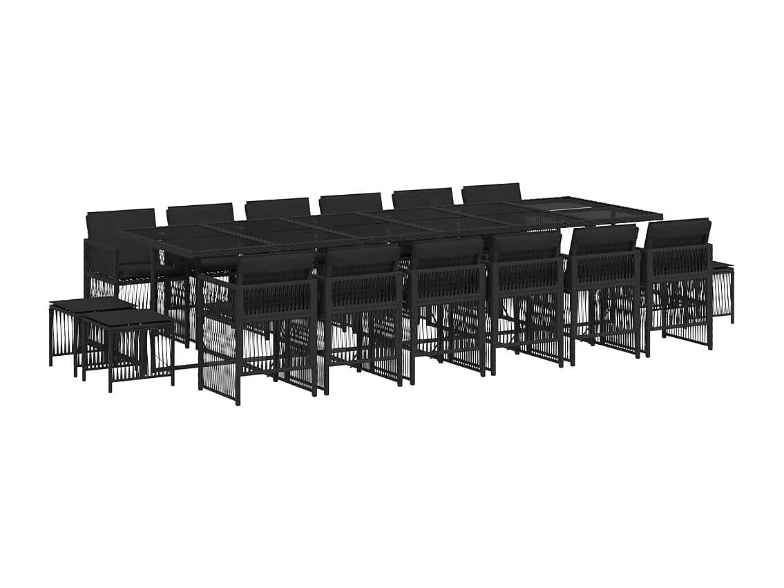 Ensemble à manger de jardin 17 pcs coussins noir résine tressée