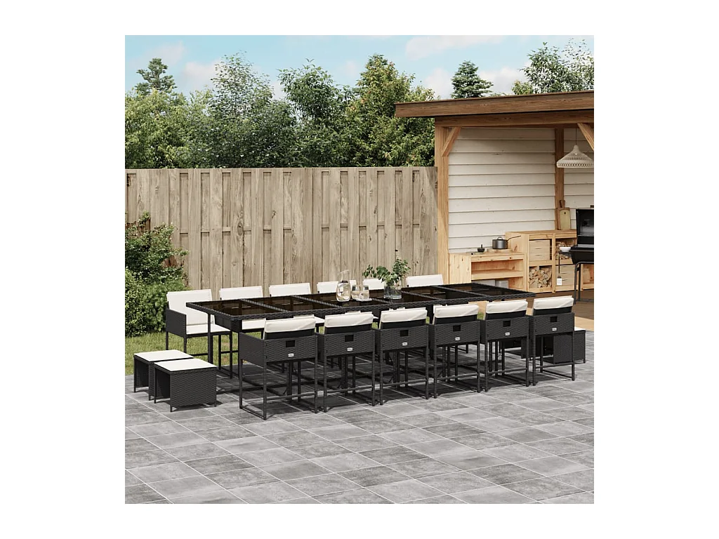 Ensemble à manger de jardin 17 pcs coussins noir résine tressée