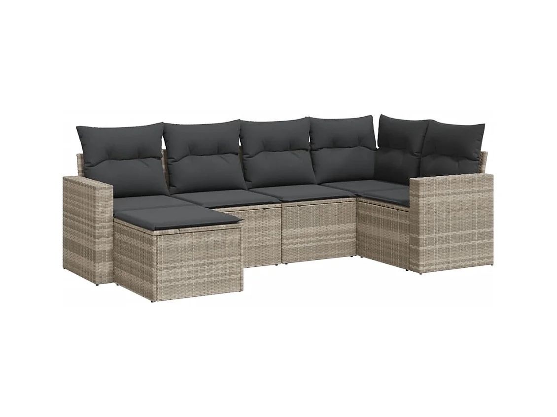 Salon de jardin 6 pcs avec coussins gris clair résine tressée