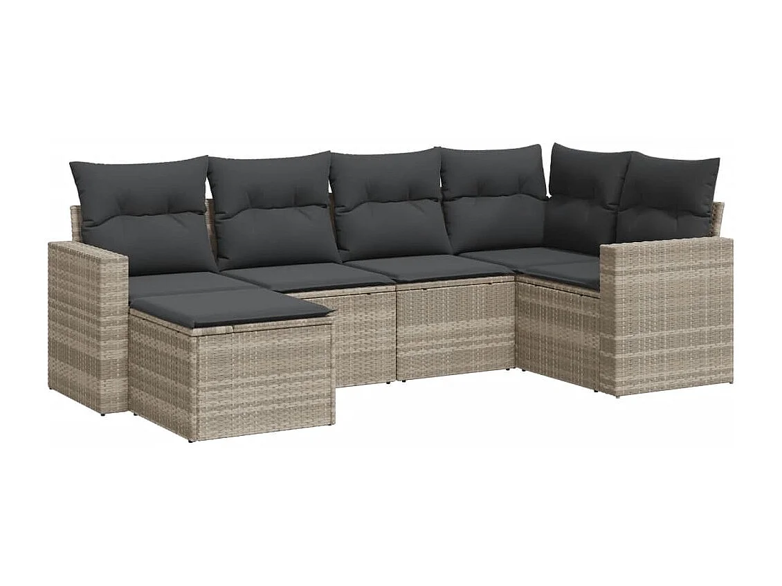 6-delige Loungeset met kussens poly rattan lichtgrijs