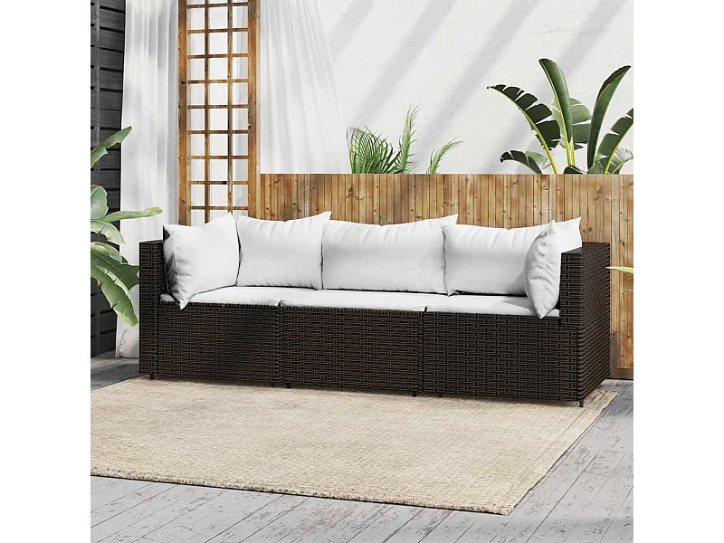 3-tlg. Garten-Lounge-Set mit Kissen Braun Poly Rattan