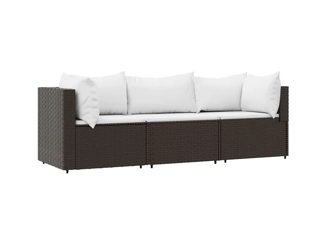 Salon de jardin 3 pcs avec coussins marron résine tressée