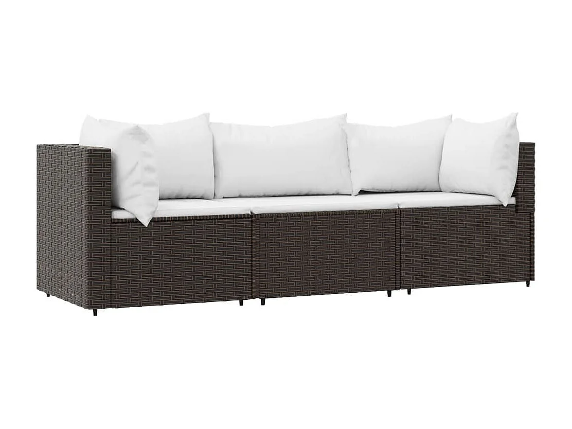 3-delige Loungeset met kussens poly rattan bruin