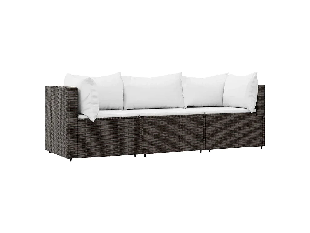 Set Mobili da Giardino 3 pz con Cuscini in Polyrattan Marrone
