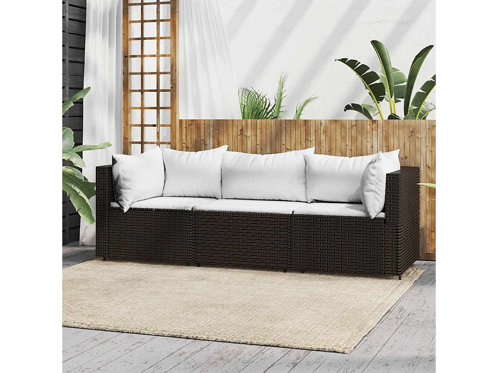 Set Mobili da Giardino 3 pz con Cuscini in Polyrattan Marrone