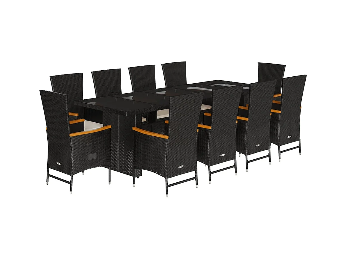 Ensemble à manger de jardin 11 pcs coussins noir résine tressée