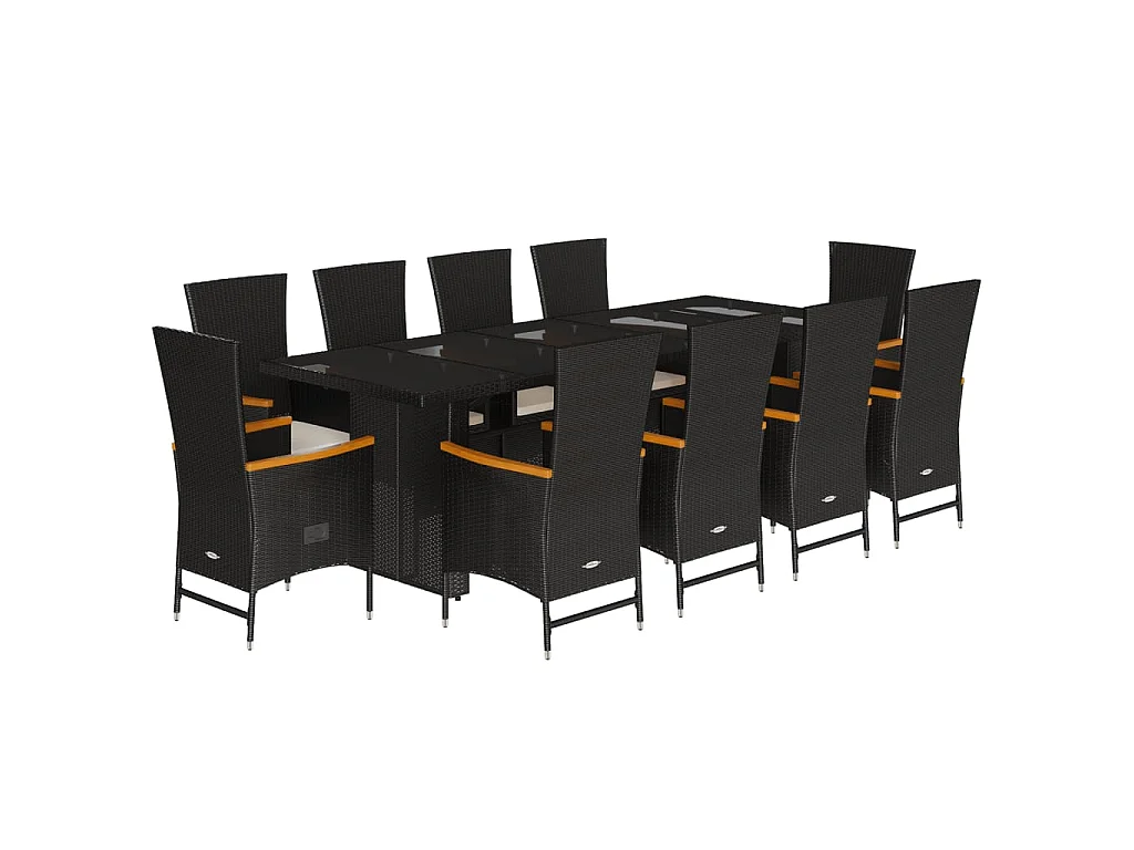 11-tlg. Garten-Essgruppe mit Kissen Schwarz Poly Rattan
