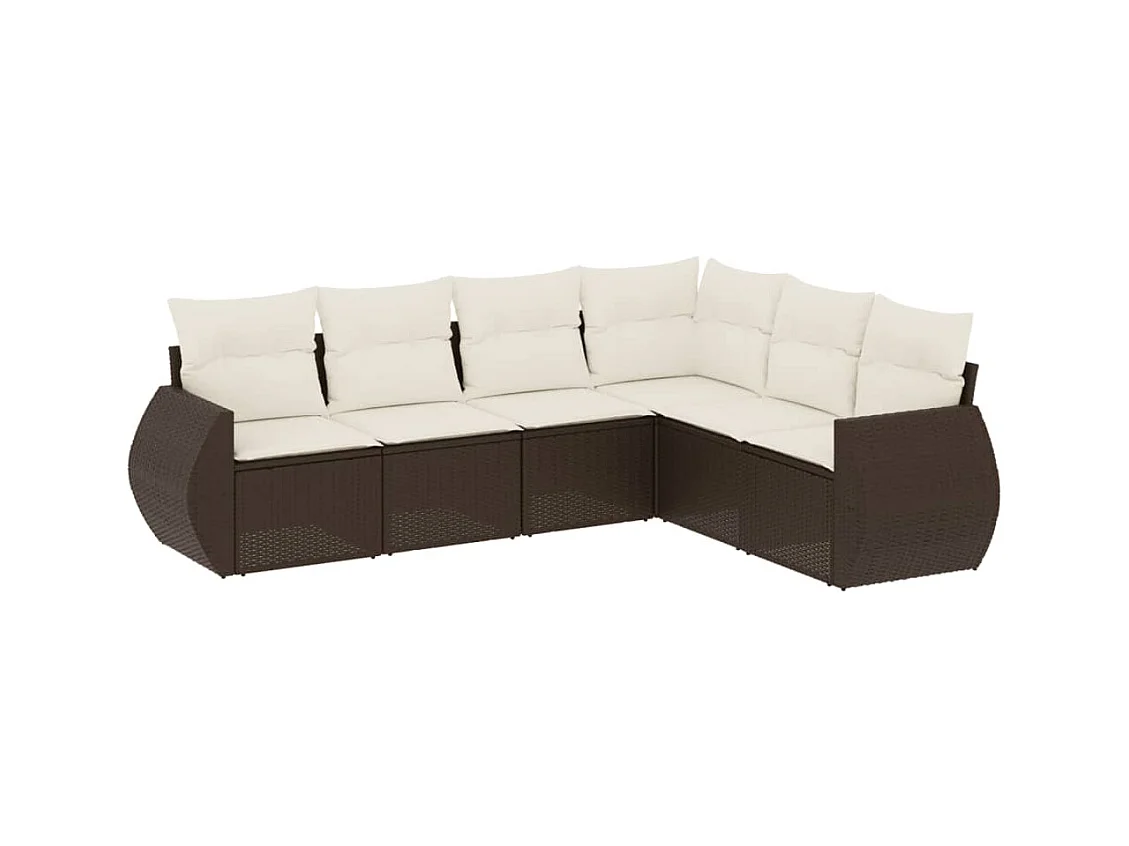 6-tlg. Garten-Sofagarnitur mit Kissen Braun Poly Rattan