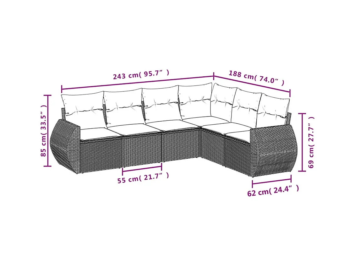 6-tlg. Garten-Sofagarnitur mit Kissen Braun Poly Rattan