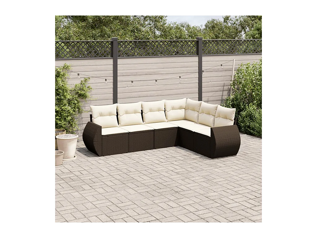 Salon de jardin avec coussins 6 pcs marron résine tressée